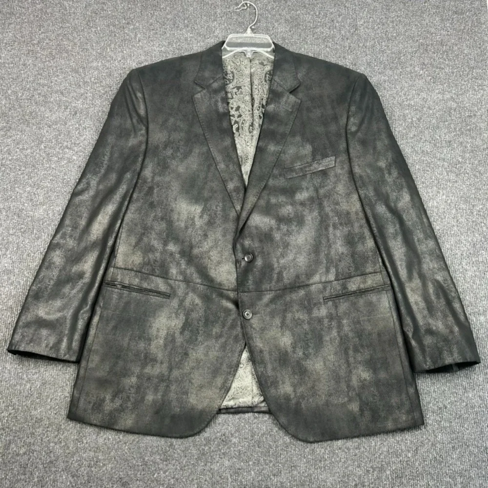 Cremieux Monet Sport Jacket Black Faux Suede Leather Paisley Soft Sz 50R